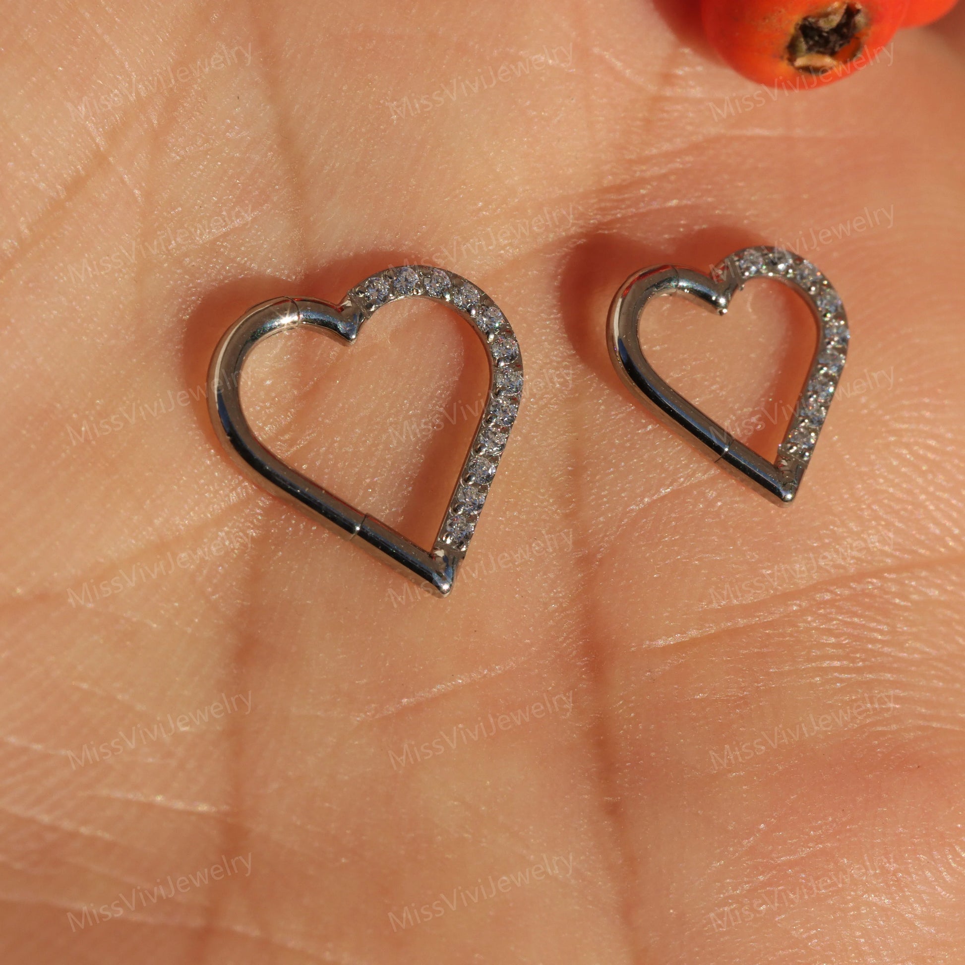 16G F136 Titanium Hinged Heart shaped Daith Earring, Titanium Jewelry, Christmas Gifts, Engagement gifts, Anniversary Gifts, Valentine's Day Miss Vivi Jewelry