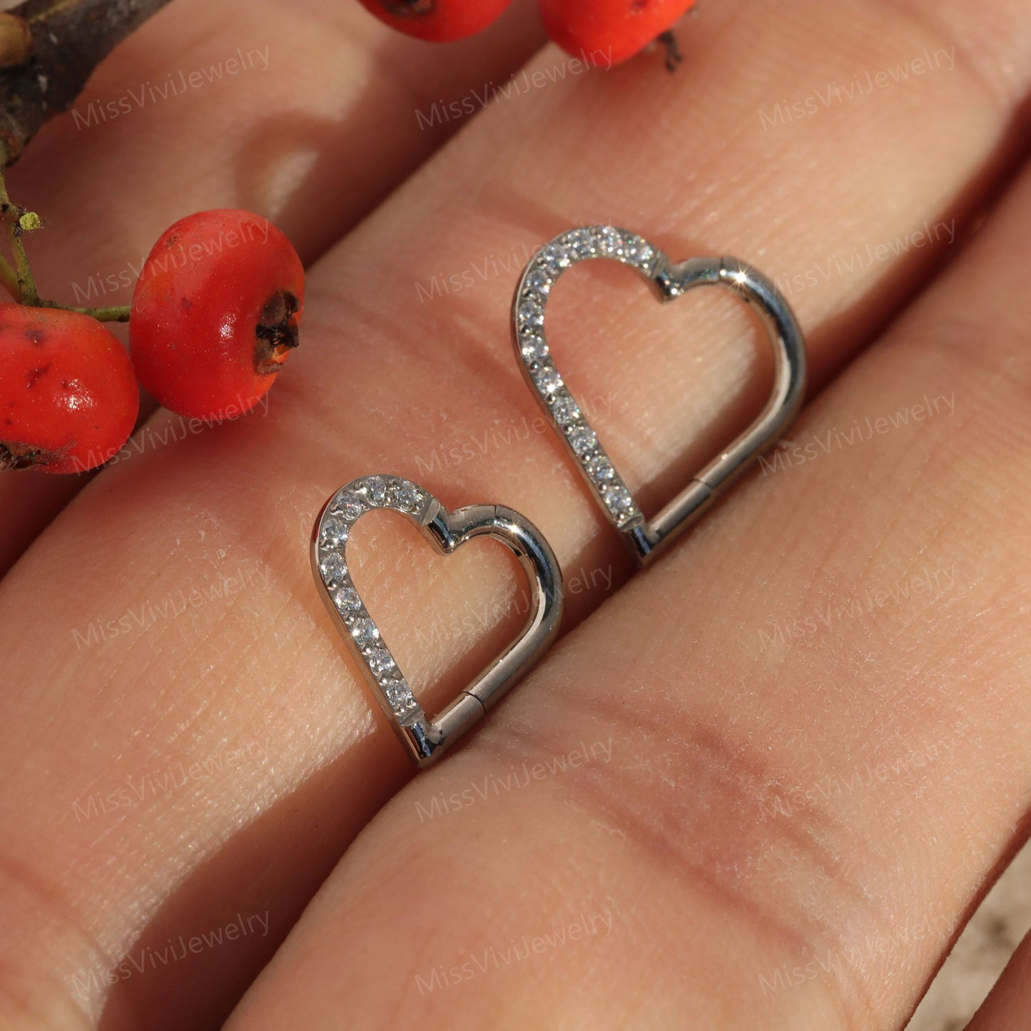 16G F136 Titanium Hinged Heart shaped Daith Earring, Titanium Jewelry, Christmas Gifts, Engagement gifts, Anniversary Gifts, Valentine's Day Miss Vivi Jewelry