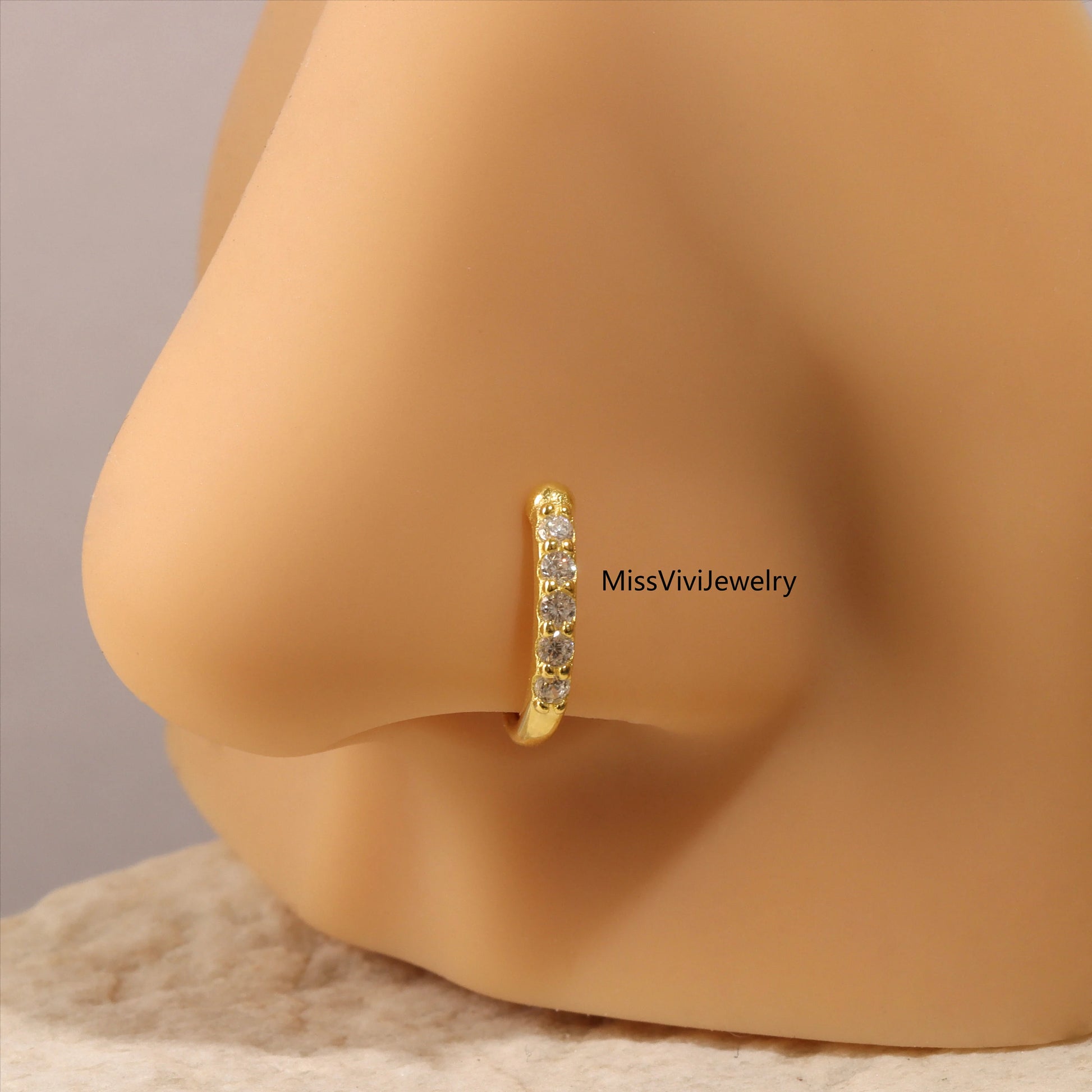 S925 Sterling Silver Fake Nose Ring/ Non Piercing Nose Ring Cuff Gold/ Never Getting Green Faux Nose Ring/ Quality Fake Piercing Jewelry Miss Vivi Jewelry