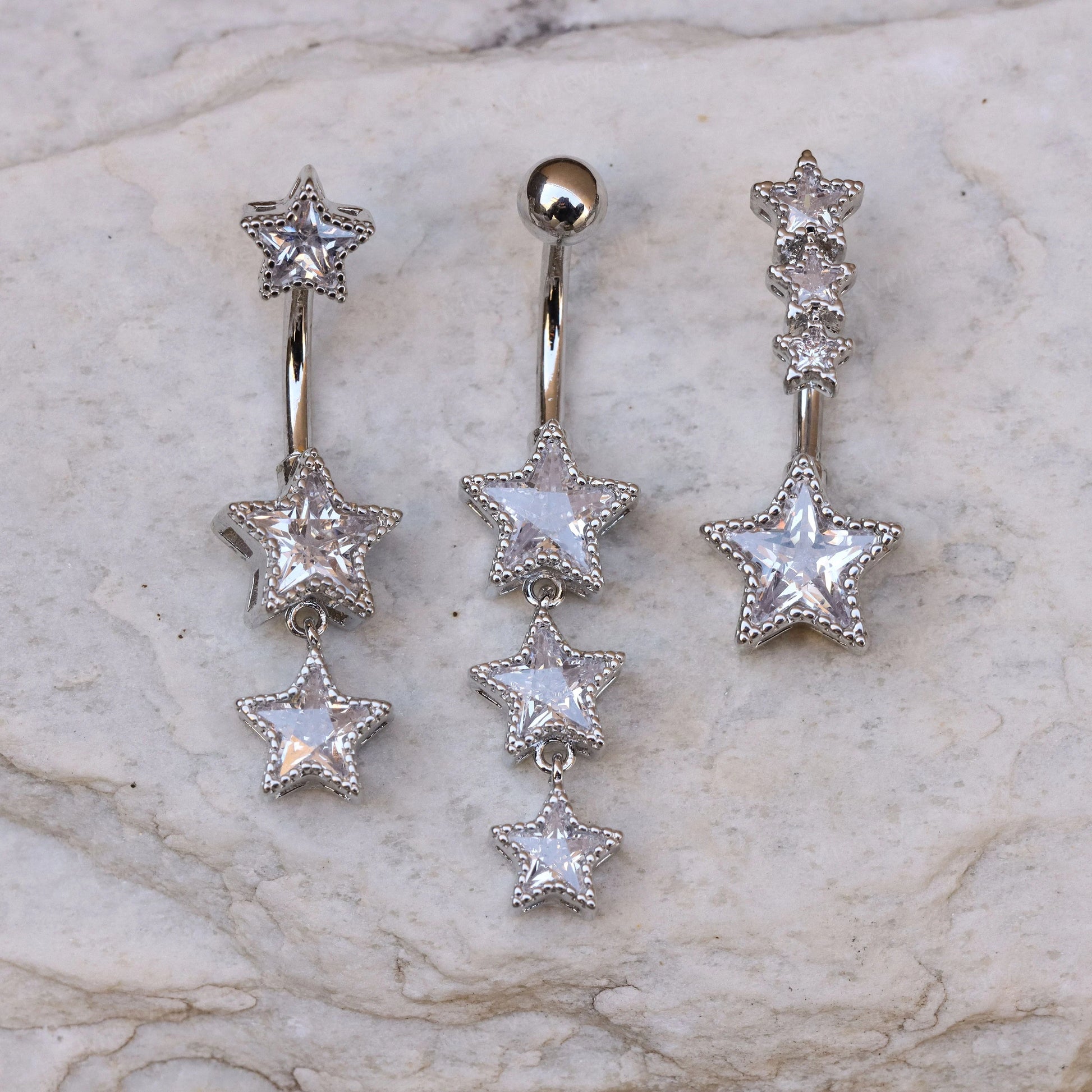 14G Surgical Steel Star Belly Button Ring/ Star Dangle Belly Piercings/ CZ Navel Ring/ Star CZ Belly Button Bar/ Navel Piercing Jewelry Miss Vivi Jewelry