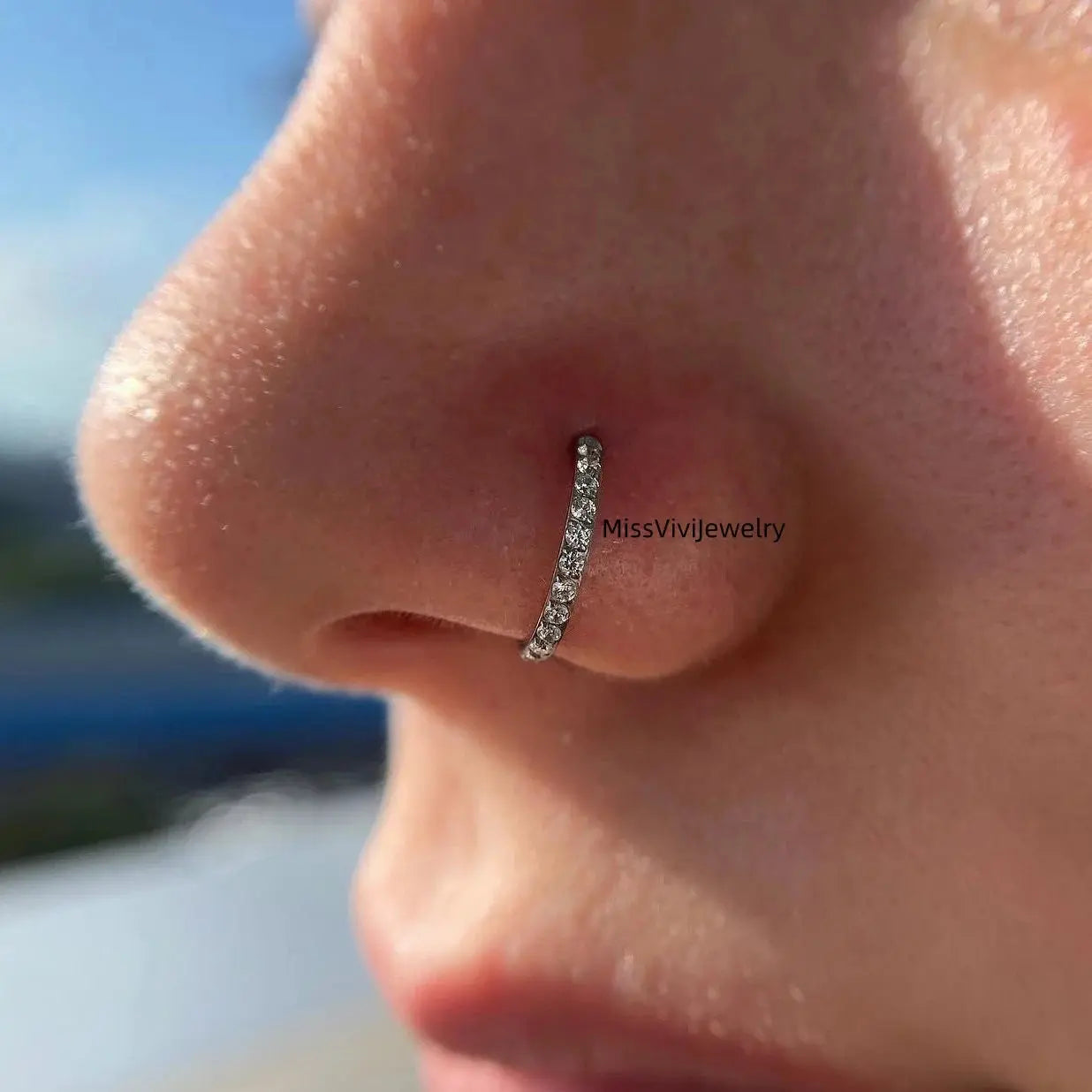 20G Implant Titanium CZ Nose Ring/ Shiny Nostril Hoop/ Minimalist Nose Ring/Silver Nose Hoop/Nose Piercing Jewelry/ Nose Ring Hoop0.8*8/10mm Miss Vivi Jewelry