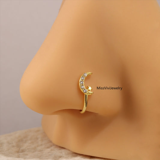 S925 Sterling Silver Faux Nose Ring/ Never Tarnish Pierceless Nose Ring/ Gold Nose Cuff Jewelry/ Non-Piercing Nose Ring/ Clip On Nose Ring Miss Vivi Jewelry