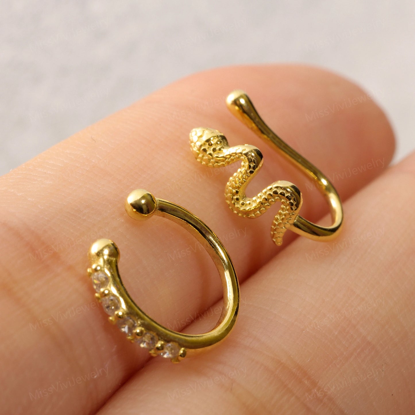 S925 Sterling Silver Fake Nose Ring/ Non Piercing Nose Ring Cuff Gold/ Never Getting Green Faux Nose Ring/ Quality Fake Piercing Jewelry Miss Vivi Jewelry