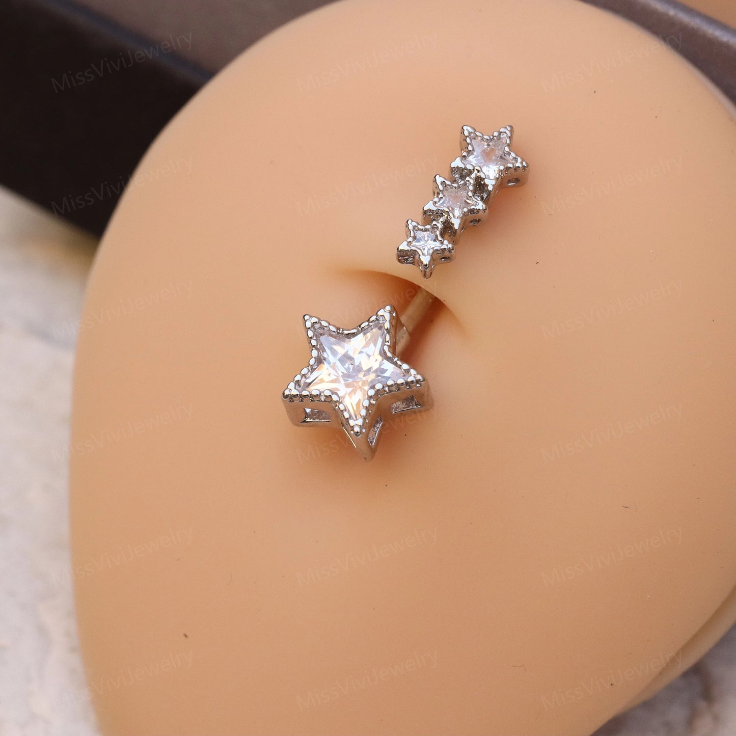 14G Surgical Steel Star Belly Button Ring/ Star Dangle Belly Piercings/ CZ Navel Ring/ Star CZ Belly Button Bar/ Navel Piercing Jewelry Miss Vivi Jewelry