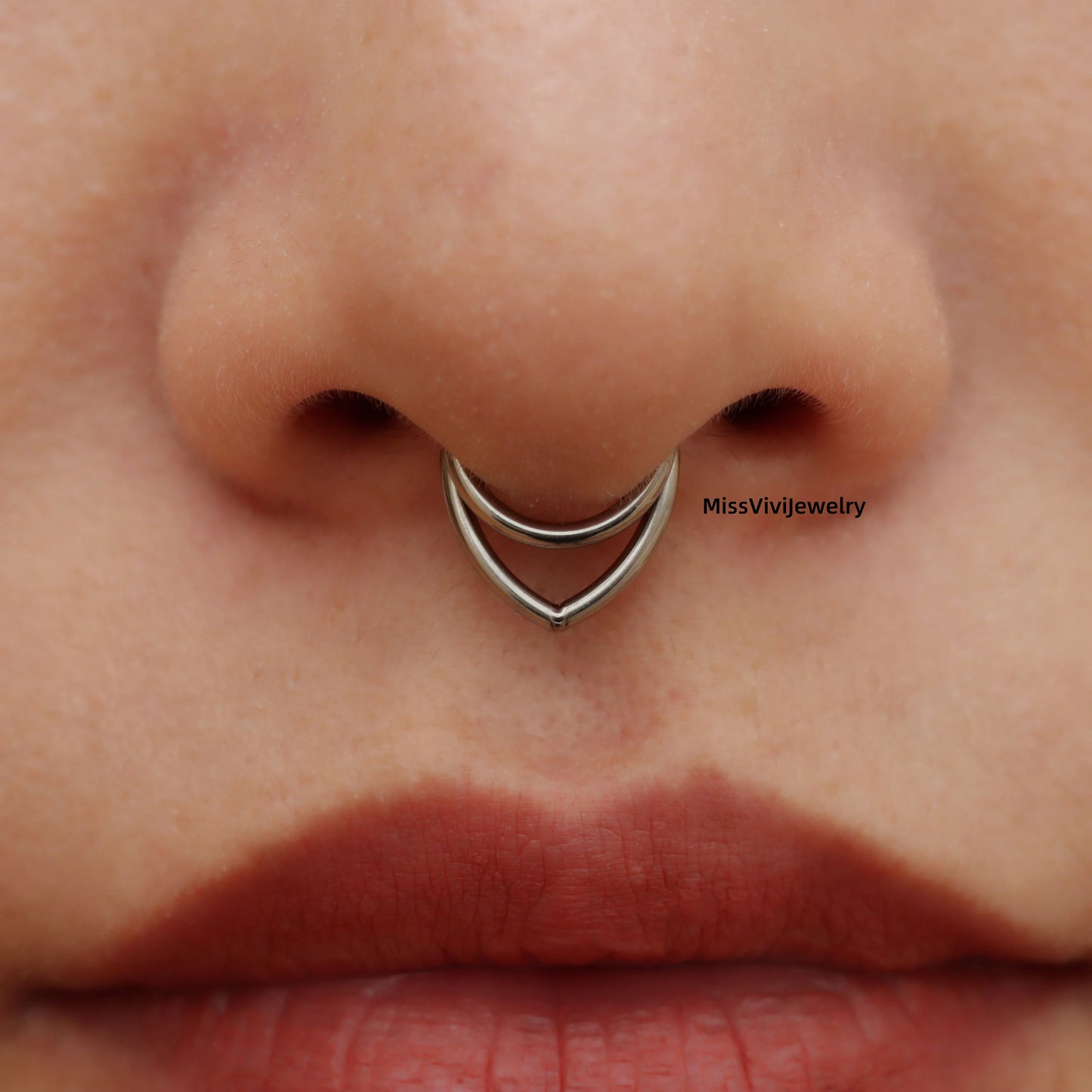 16G ASTM F136 Titanium Stacked Septum Ring/ Double Septum Clicker/ Layered Septum Piercing/ Silver Hinged Septum Hoop/ Double Septum Look Miss Vivi Jewelry