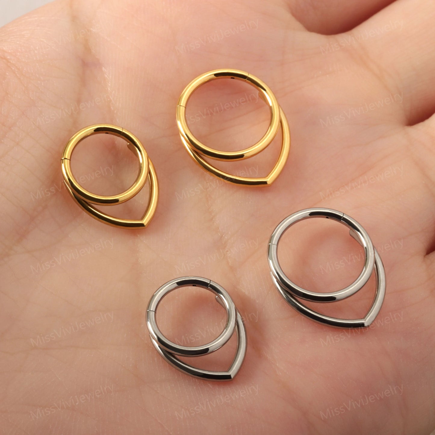 16G Titanium Double Stacked Daith Earring Hoop/ Hinged Daith Clicker Silver/ Layered Daith Hoop Ring Gold/ Hypoallergenic Daith Piercing Miss Vivi Jewelry