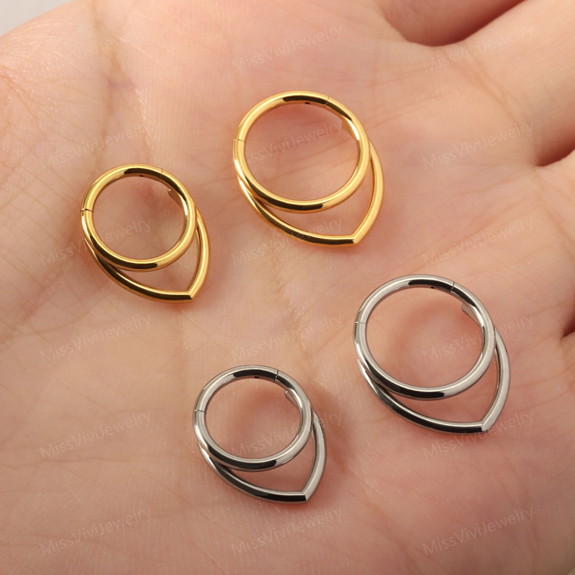 16G Titanium Double Stacked Daith Earring Hoop/ Hinged Daith Clicker Silver/ Layered Daith Hoop Ring Gold/ Hypoallergenic Daith Piercing Miss Vivi Jewelry