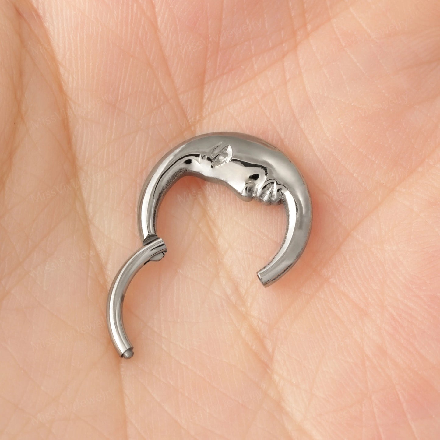 16G F136 Titanium Moon Face Daith Earring Hoop/ Daith Piercing Jewelry/ Hinged Daith Hoop/ Daith Clicker Silver/ Daith Jewelry 1.2*8/10mm Miss Vivi Jewelry