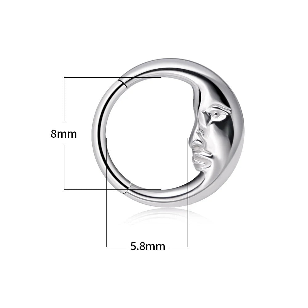 16G F136 Titanium Moon Face Septum Ring/ Septum Piercing Jewelry Silver/ Septum Clicker Hoop Gold/ Hinged Septum Hoop/ Moon Septum1.2*8/10mm Miss Vivi Jewelry