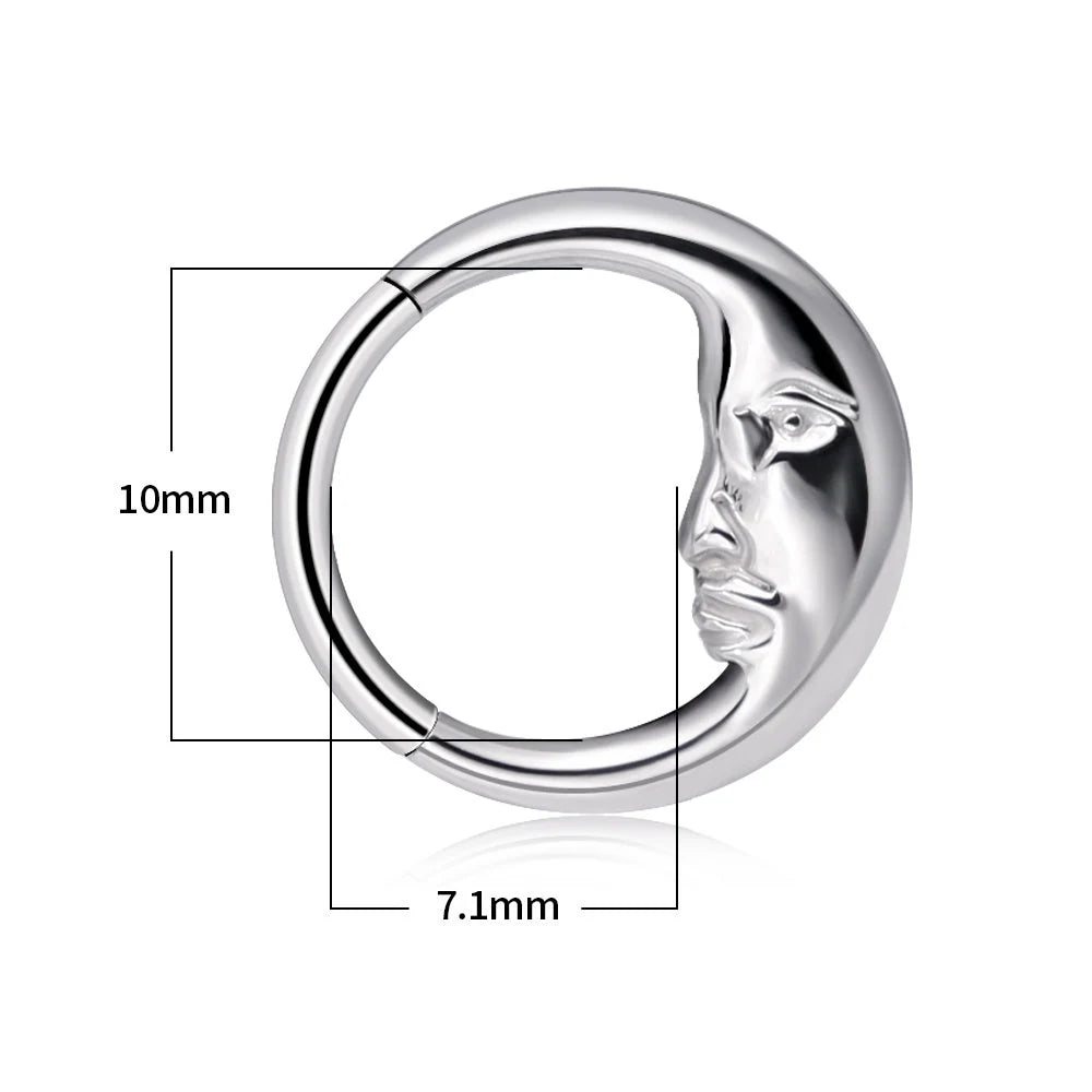 16G F136 Titanium Moon Face Septum Ring/ Septum Piercing Jewelry Silver/ Septum Clicker Hoop Gold/ Hinged Septum Hoop/ Moon Septum1.2*8/10mm Miss Vivi Jewelry