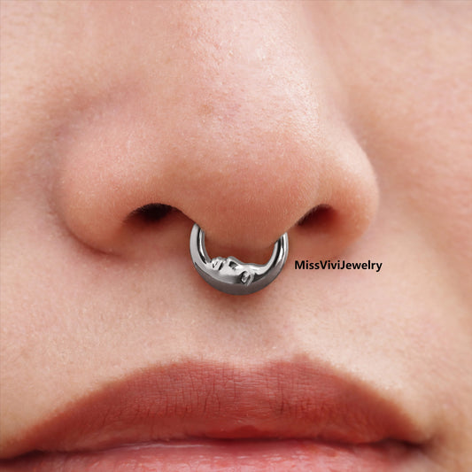 16G F136 Titanium Moon Face Septum Ring/ Septum Piercing Jewelry Silver/ Septum Clicker Hoop Gold/ Hinged Septum Hoop/ Moon Septum1.2*8/10mm Miss Vivi Jewelry