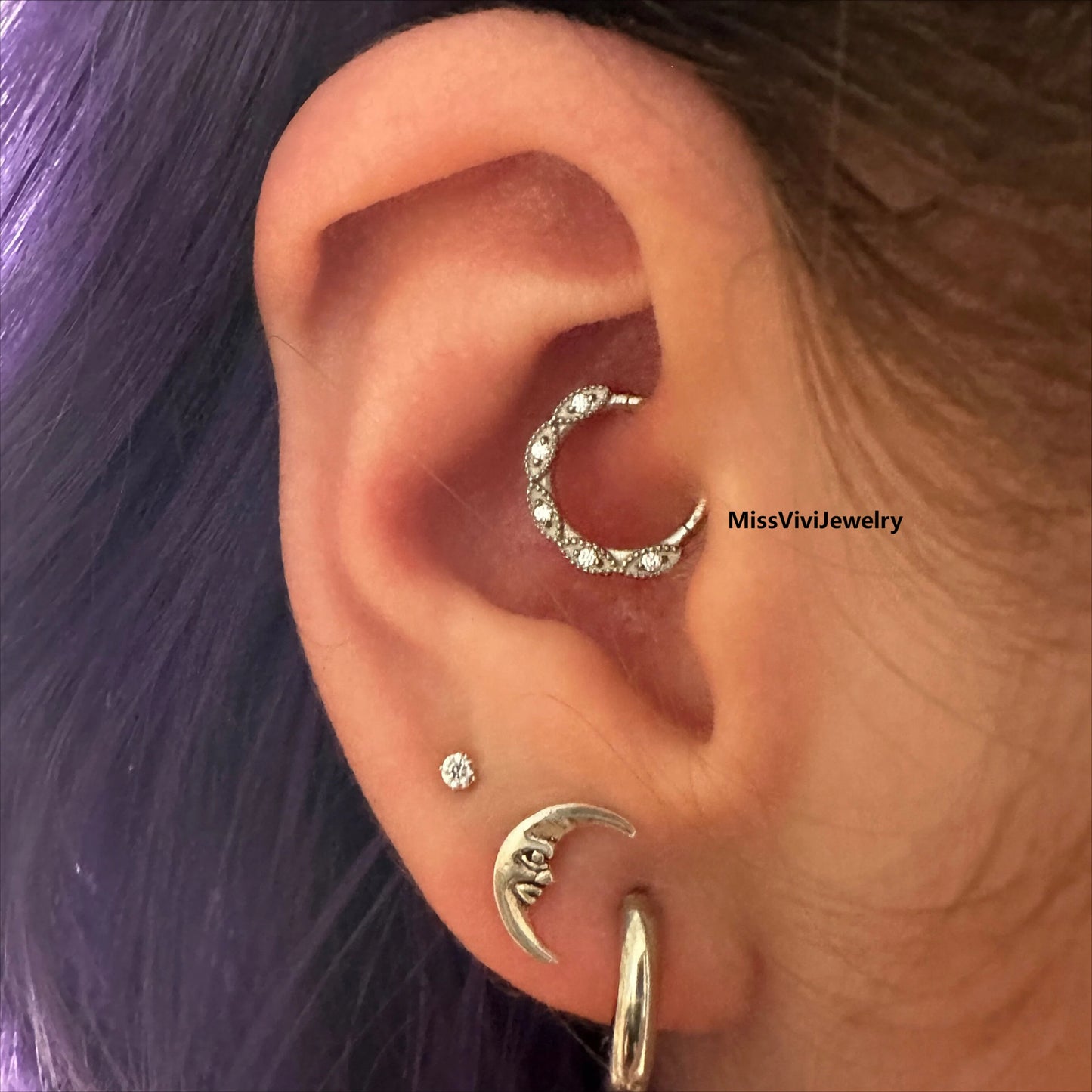 16G 316L Steel Flower Daith Earring Hoop/ Daith Hoop Clicker/ Steel Daith Hoop/Handmade Gift for her/ Flower Earring 1.2*8/10mm Silver Gold Miss Vivi Jewelry