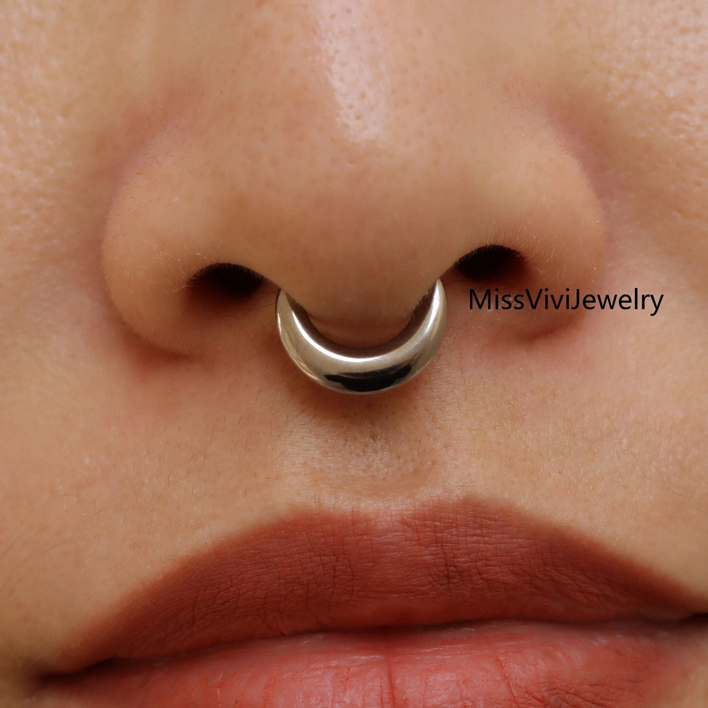 F136 Titanium Moon Septum Ring/ Silver Septum Piercing Jewelry/ Chunky Septum Hoop Steel/ Regular Septum Clicker Hypoallergenic 1.2*8/10MM Miss Vivi Jewelry