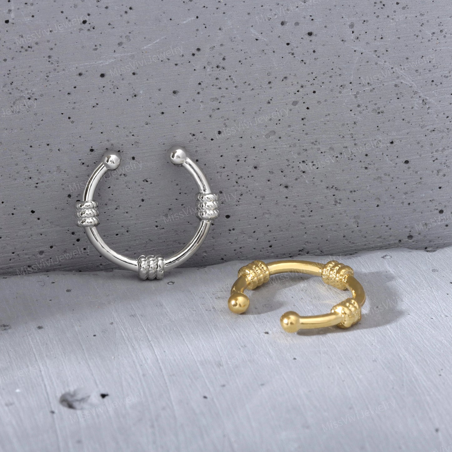 Fake Septum Ring Fit All/ Adjustable Non-piercing Setpum Hoop/ Gold Septum Cuff/ Silver Clip On Nose Ring/Fake Piercing Hoop/False Nose Ring Miss Vivi Jewelry