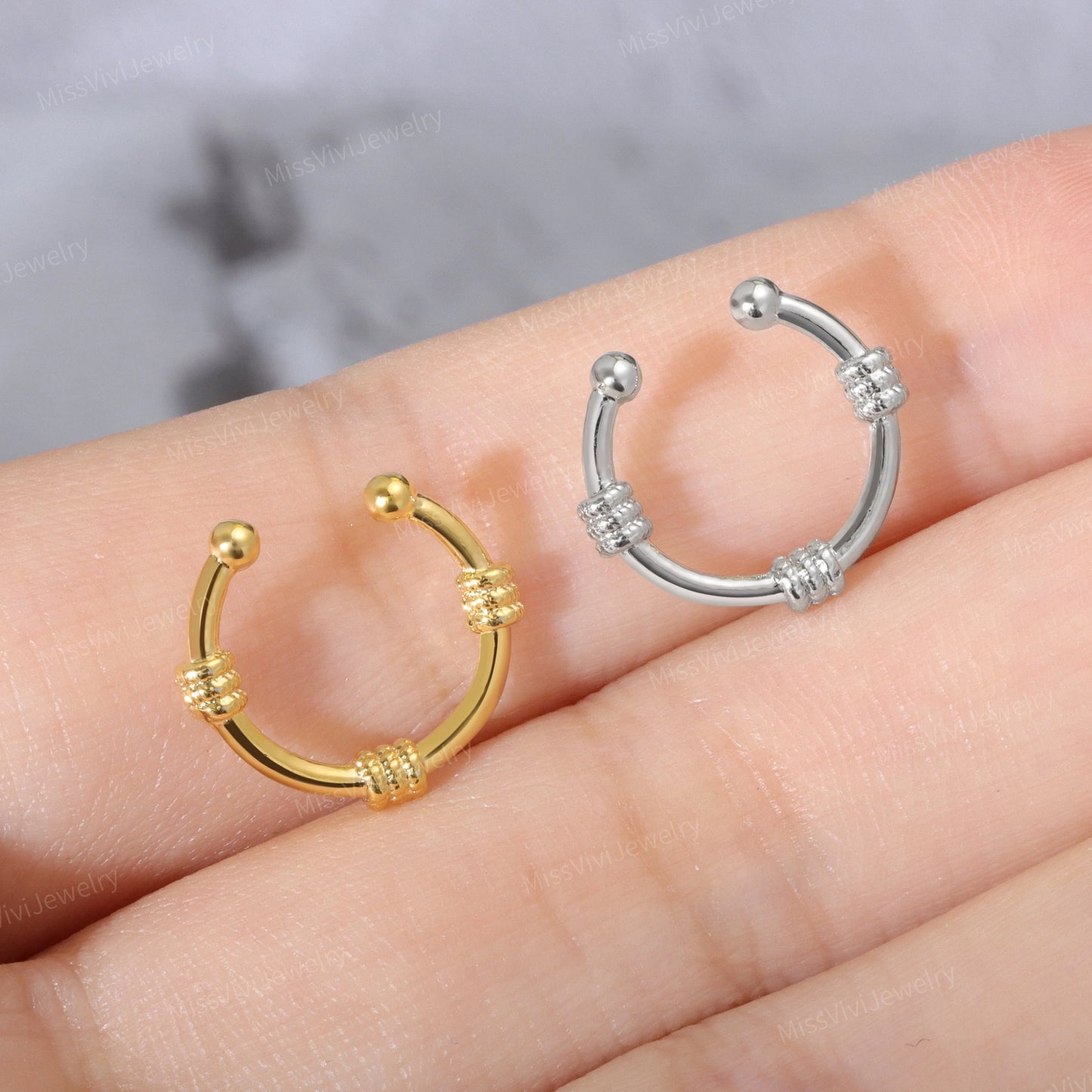 Fake Septum Ring Fit All/ Adjustable Non-piercing Setpum Hoop/ Gold Septum Cuff/ Silver Clip On Nose Ring/Fake Piercing Hoop/False Nose Ring Miss Vivi Jewelry