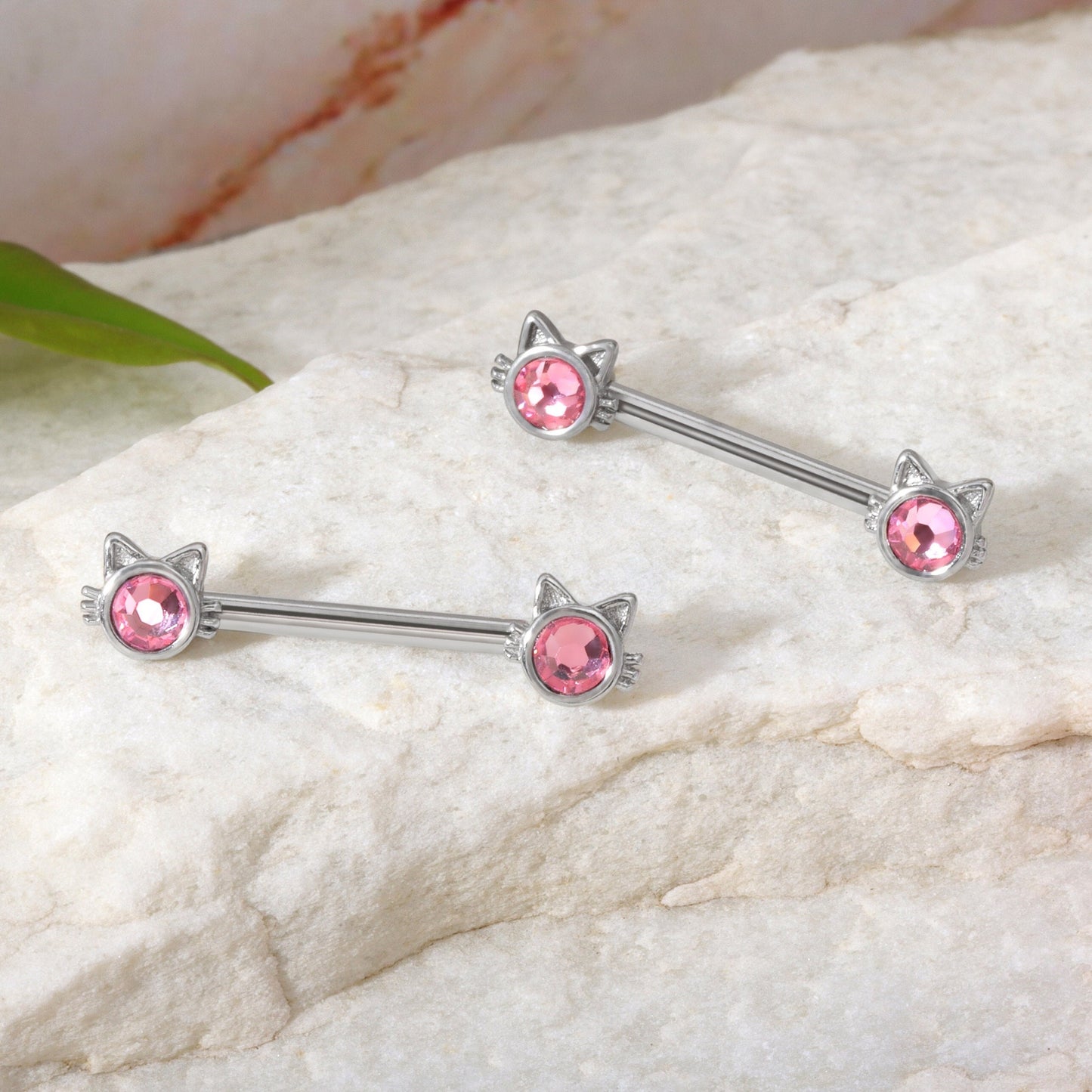 14G Pair of Pink Cat Nipple Piercings/ Cute Nipple Jewelry/ Shiny Nipple Barbell/ Steel Nipple Rings/ Sexy Body Jewelry/Barbell Piercing Miss Vivi Jewelry