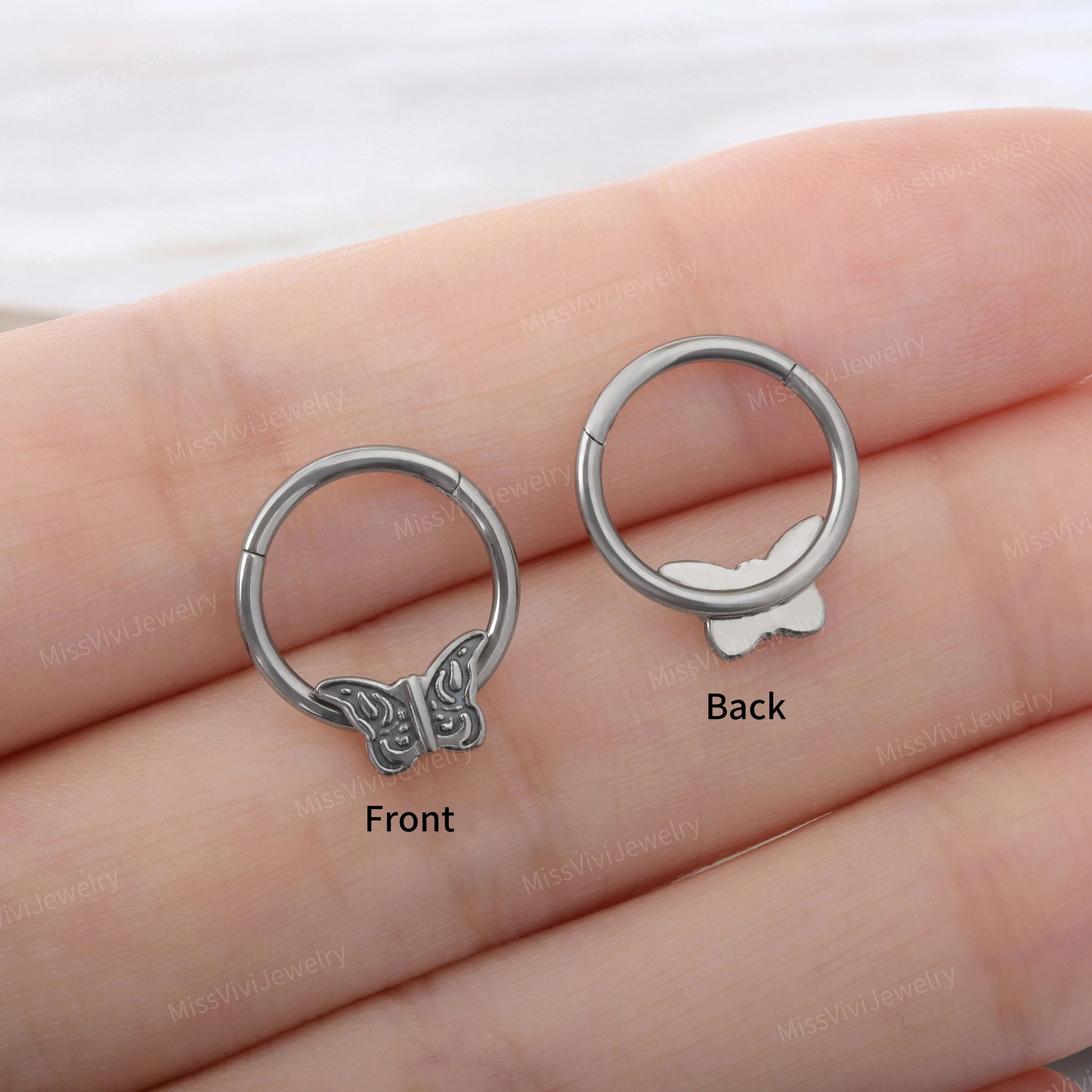 16G Implant Grade Titanium Moth Septum Clicker/ Titanium Nose Ring/ Butterfly Septum Hoop/ Hinged Septum Ring/ Daith Earring 1.2*8mm/10mm Miss Vivi Jewelry