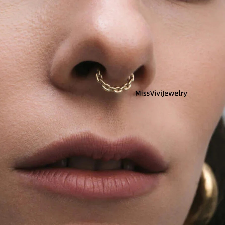 16G 316L Steel Septum ring/ Unique Chain Style/ Hinged Septum For Easy Use/Silver Septum Clicker/Septum Jewelry/1.2MM Septum Piercing 8&10mm Miss Vivi Jewelry