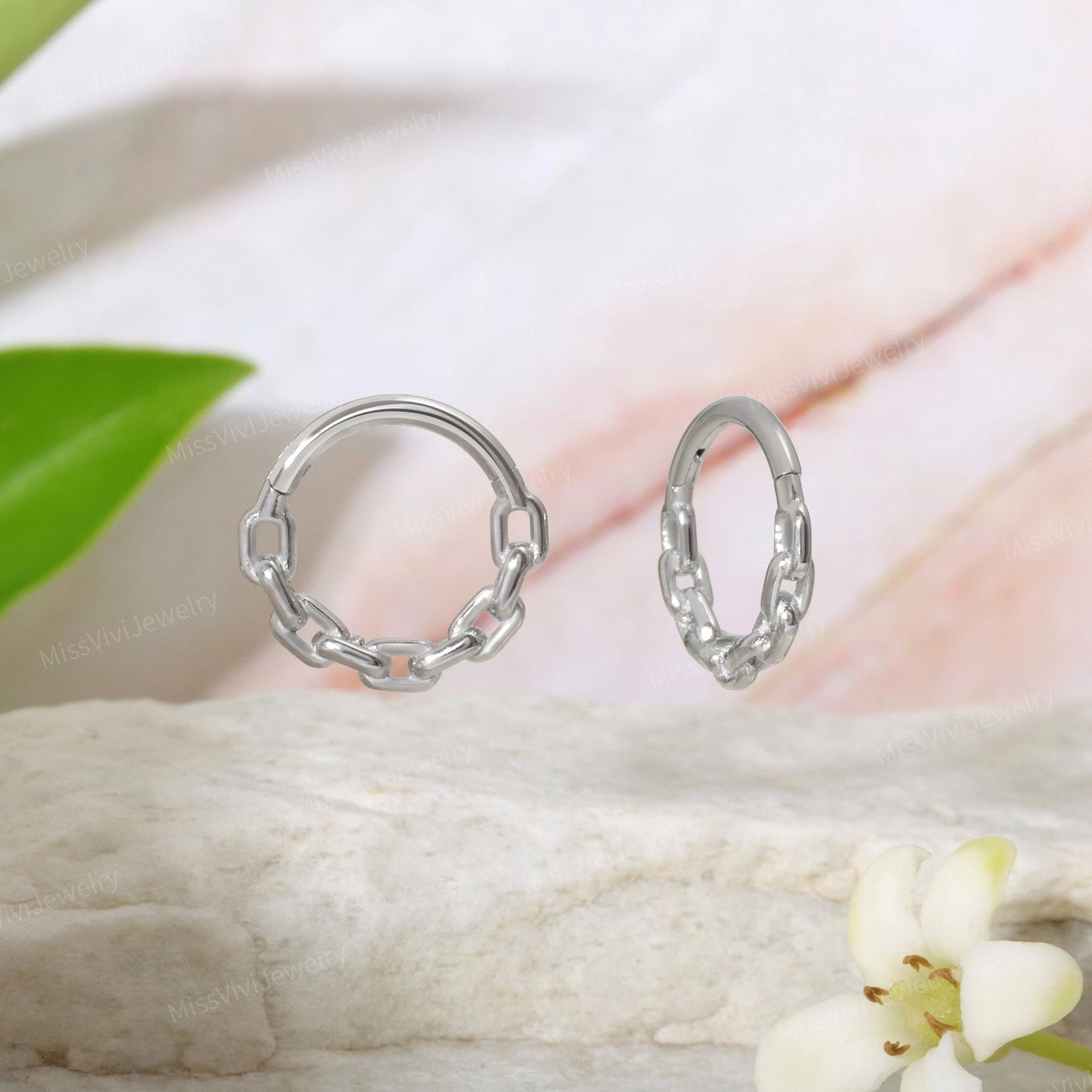 16G 316L Steel Daith Earring Hoop/ Unique Chain Style/ Hinged Daith Clicker/ Cartilage Earring Hoop/Daith Piercing Ring/Daith Jewelry 8/10mm Miss Vivi Jewelry