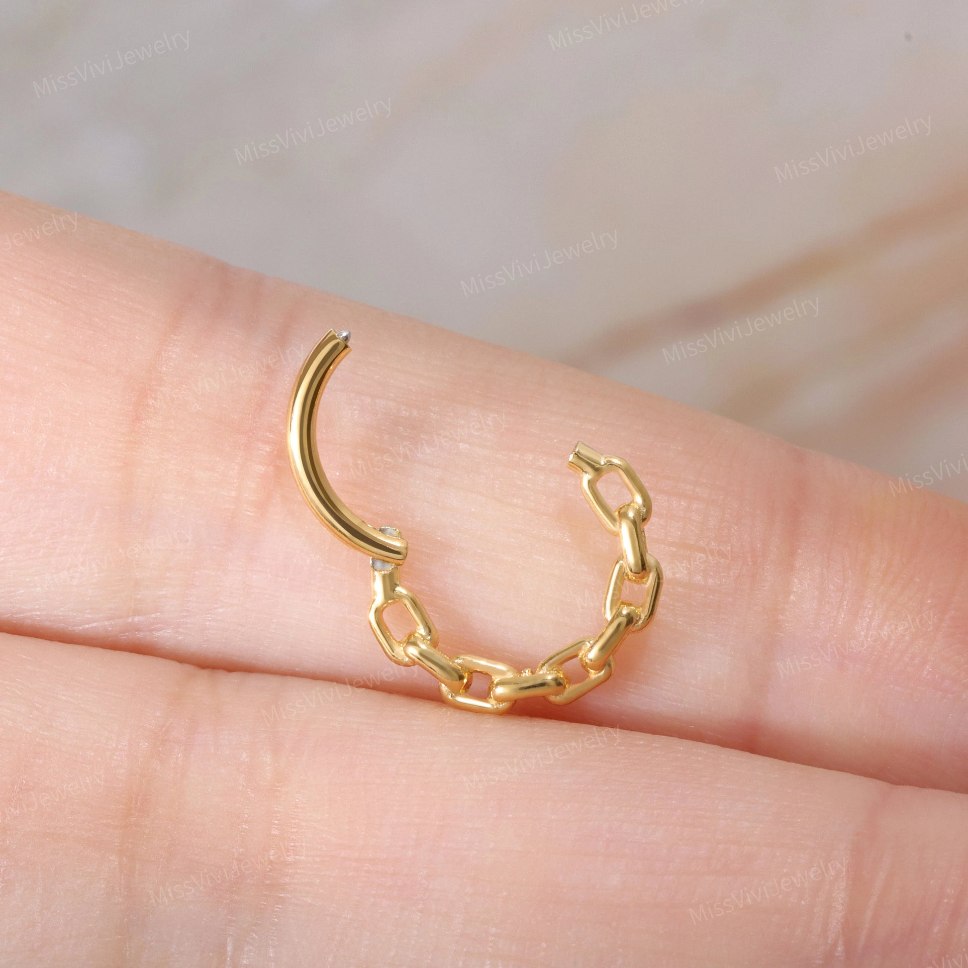 16G 316L Steel Daith Earring Hoop/ Unique Chain Style/ Hinged Daith Clicker/ Cartilage Earring Hoop/Daith Piercing Ring/Daith Jewelry 8/10mm Miss Vivi Jewelry