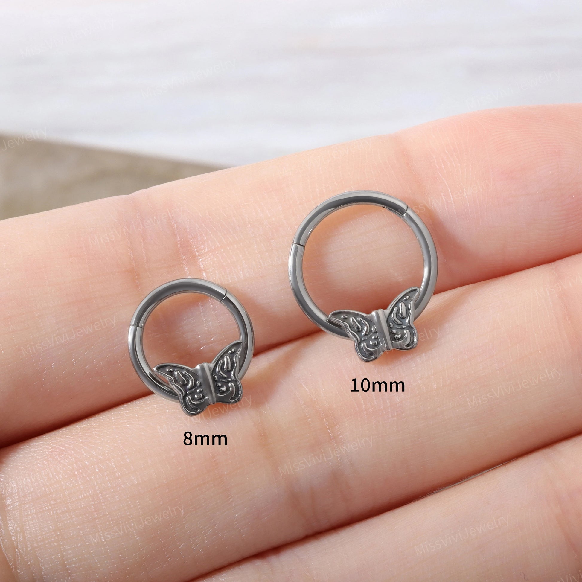 16G Implant Grade Titanium Moth Septum Clicker/ Titanium Nose Ring/ Butterfly Septum Hoop/ Hinged Septum Ring/ Daith Earring 1.2*8mm/10mm Miss Vivi Jewelry