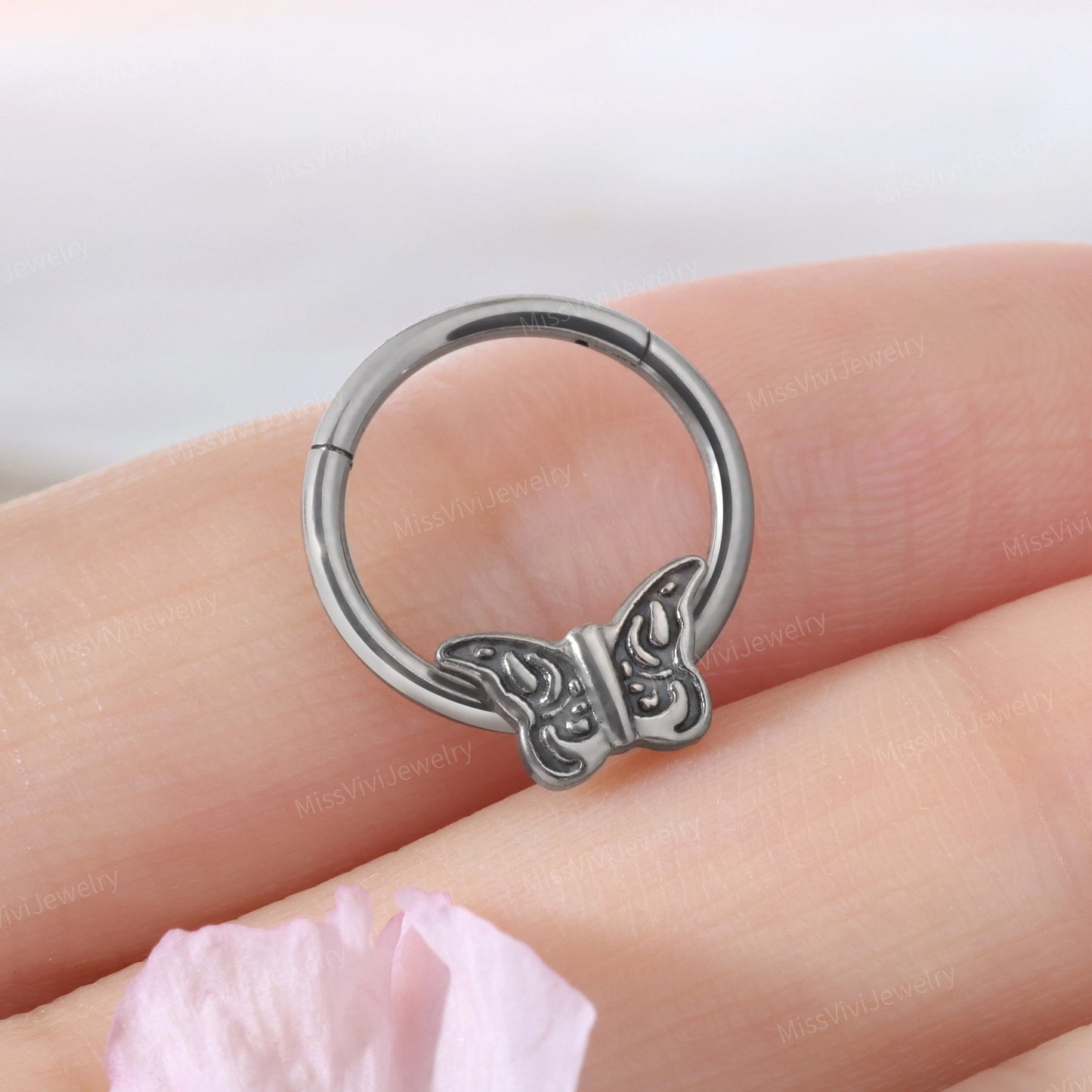 16G Implant Grade Titanium Moth Septum Clicker/ Titanium Nose Ring/ Butterfly Septum Hoop/ Hinged Septum Ring/ Daith Earring 1.2*8mm/10mm Miss Vivi Jewelry