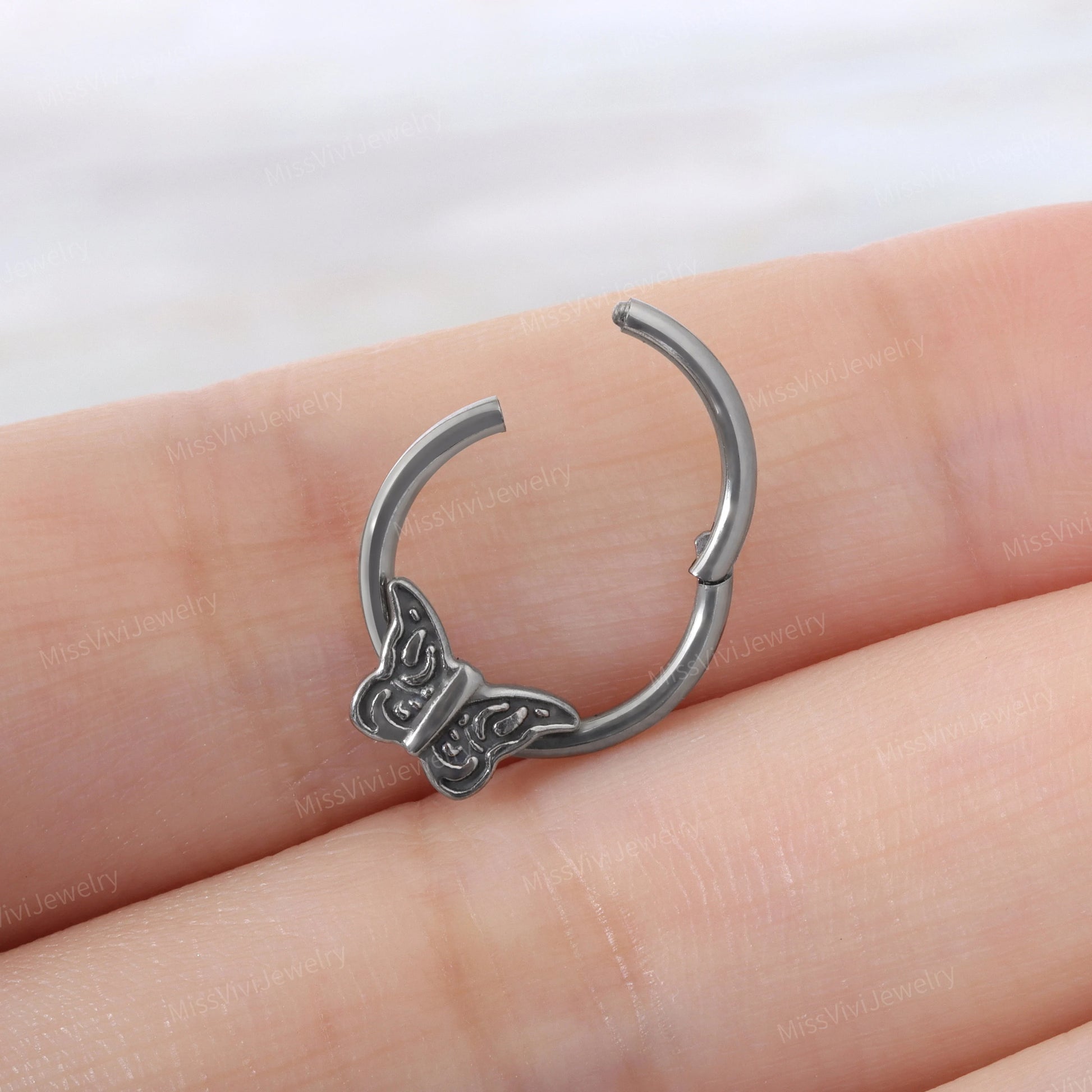 16G Implant Grade Titanium Moth Septum Clicker/ Titanium Nose Ring/ Butterfly Septum Hoop/ Hinged Septum Ring/ Daith Earring 1.2*8mm/10mm Miss Vivi Jewelry