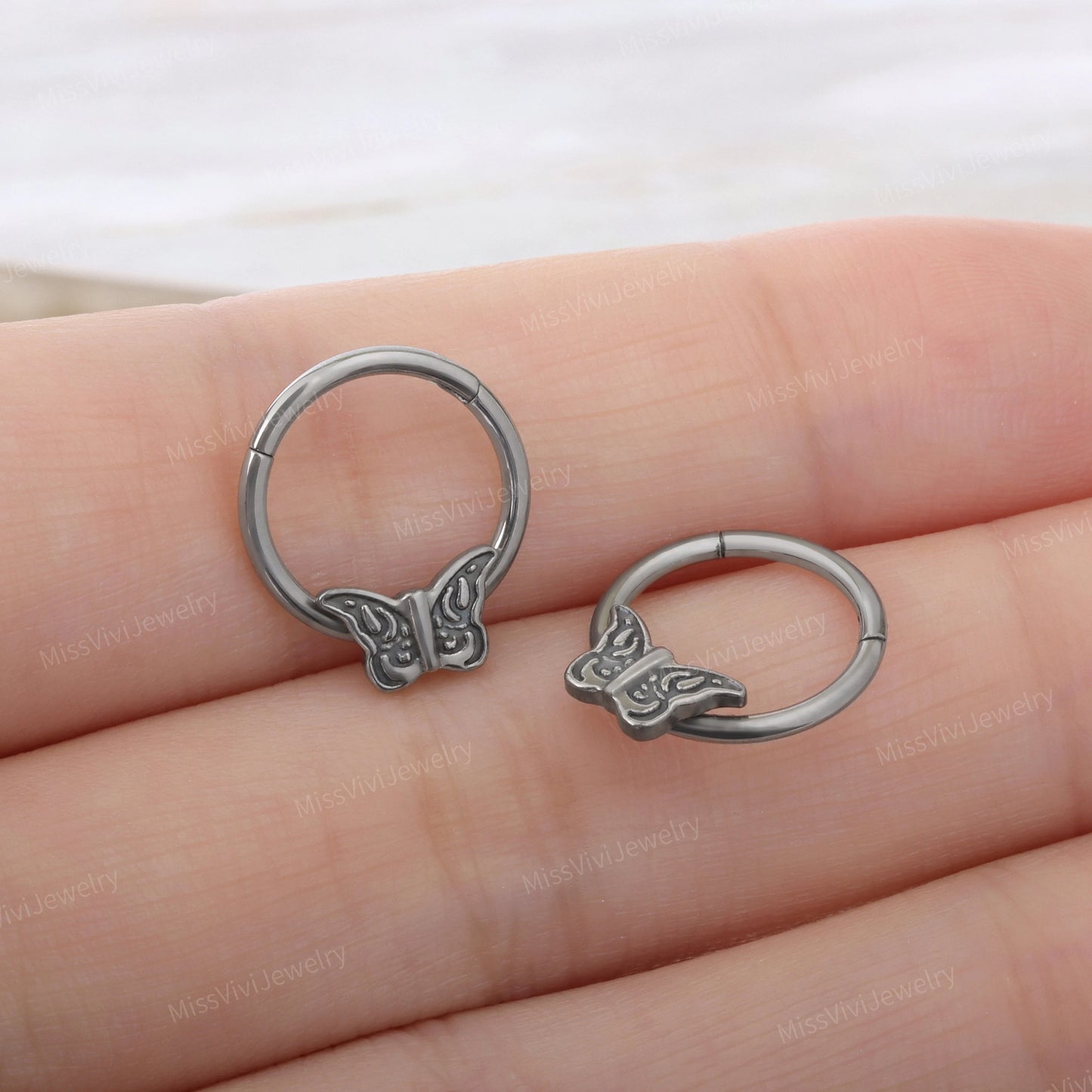 16G Implant Grade Titanium Moth Septum Clicker/ Titanium Nose Ring/ Butterfly Septum Hoop/ Hinged Septum Ring/ Daith Earring 1.2*8mm/10mm Miss Vivi Jewelry