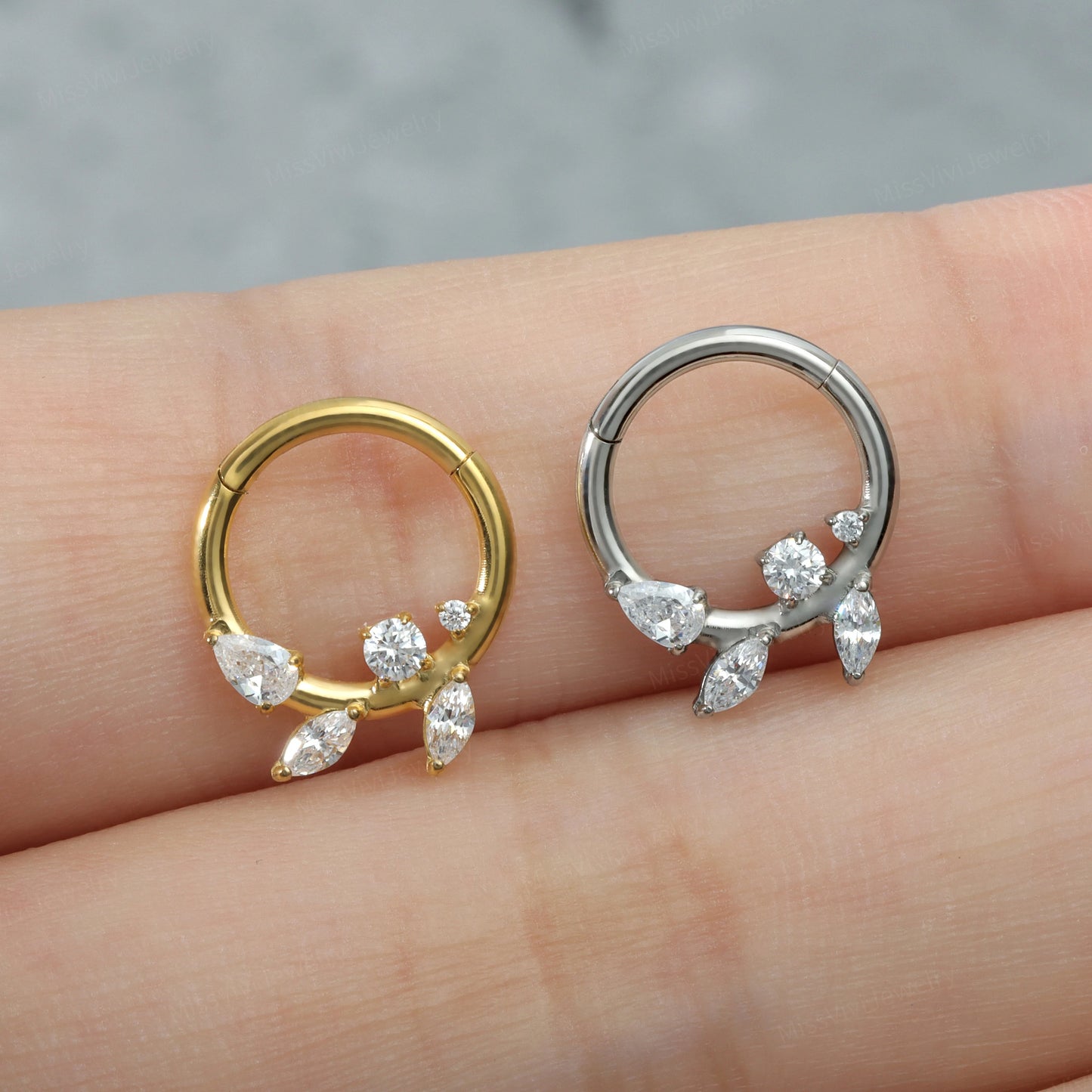 Titanium Branch CZ Septum Clicker/ 16G Hinged Septum Hoop/8mm Daith Earring Hoop/Silver Septum Hoop/Septum Rings/Helix Tragus Cartilag Hoop Miss Vivi Jewelry