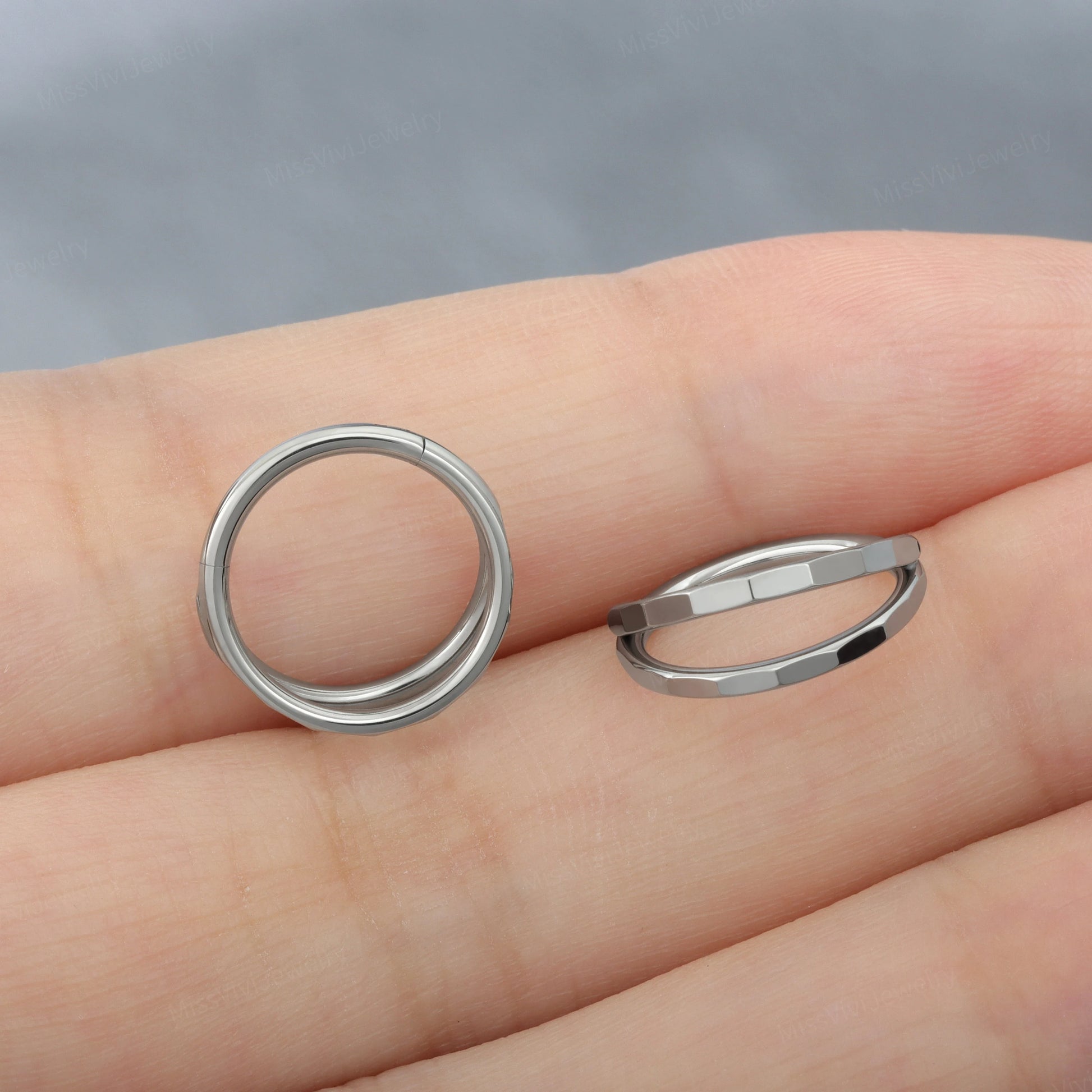 16G Titanium Double Septum Clicker/ Hinged Septum Ring/ 8mm Septum Piercing Hoop/ Helix Earring Hoop/ Cartilage Hoop Earrings/Septum Jewelry Miss Vivi Jewelry