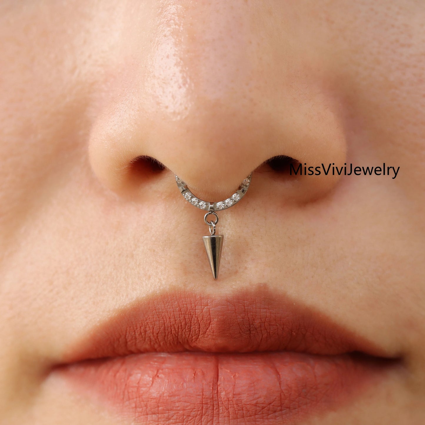 F136 Titanium Dangle Septum Clicker/ 16G Hinged Septum Piercing Jewelry/ Silver Septum Hoop/ Titanium Dangle Daith Earring/Dangle Helix hoop Miss Vivi Jewelry