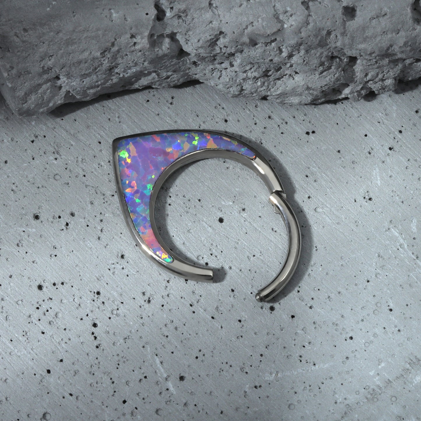 16G ASTM F136 Titanium Purple Opal Septum Clicker/ V shape Septum Hoop/ Hinged Septum Ring/ 8mm Septum Jewelry/ Silver Septum Piercing Ring Miss Vivi Jewelry