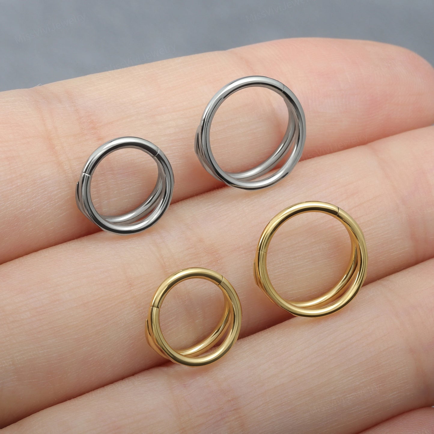 16G Titanium Cartilage Earring Double Hoop/ Silver Helix Hoops/ Cartilage Hoop Clicker/Conch Hoop/Tragus Earring Ring/Gold Rook Hoop/ 8/10mm Miss Vivi Jewelry