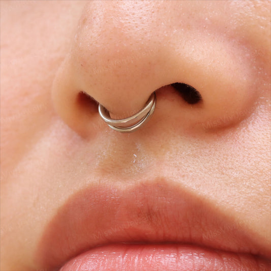 16G Titanium Double Septum Clicker/ Hinged Septum Ring/ 8mm Septum Piercing Hoop/ Helix Earring Hoop/ Cartilage Hoop Earrings/Septum Jewelry Miss Vivi Jewelry