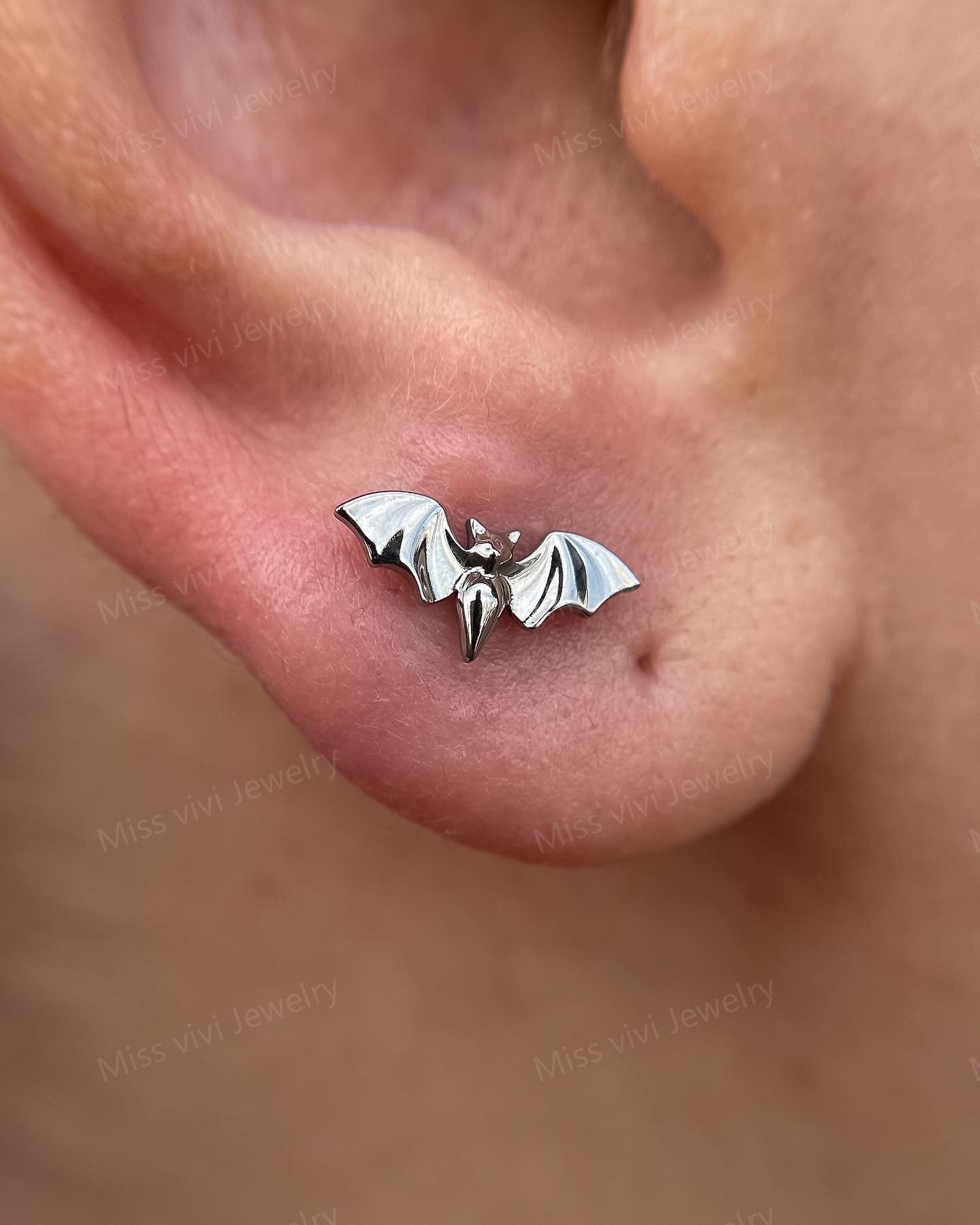 F-136 Titanium Bat Stud Earring, 1.2*6/8/10mm, Internally Threaded Stud, Flat Back Earring, Cartilage Stud, Tragus Stud Miss Vivi Jewelry