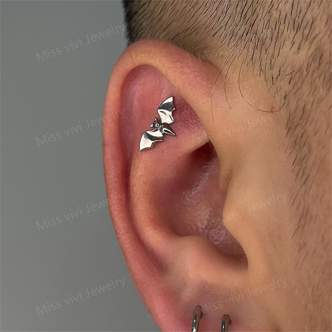 F-136 Titanium Bat Stud Earring, 1.2*6/8/10mm, Internally Threaded Stud, Flat Back Earring, Cartilage Stud, Tragus Stud Miss Vivi Jewelry