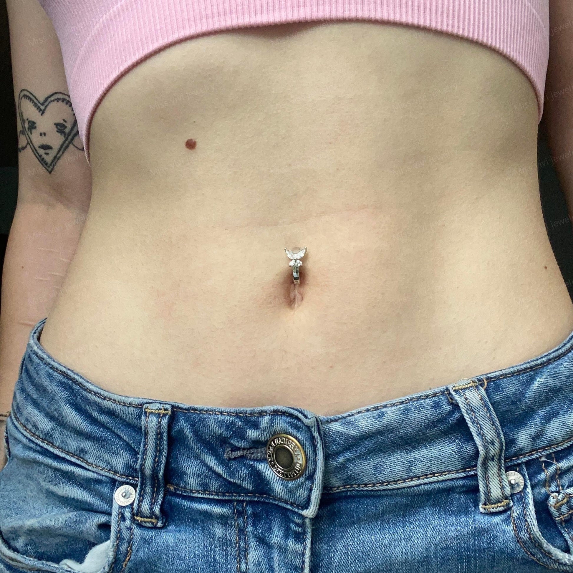 14G S925 Sterling Silver Butterfly Belly Button Clicker| Hinged Curved Belly Bar| Belly Hoop| Navel Ring| Belly Huggie| Belly Clip Ring Miss Vivi Jewelry